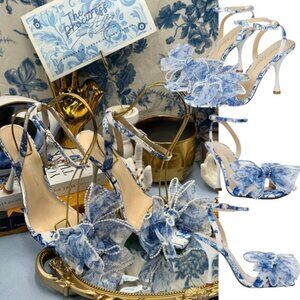 🆕 BETSEY JOHNSON 🧿 NWOB Fawn Slingback Sandal, Blue Toile Floral - Sz US 7.5